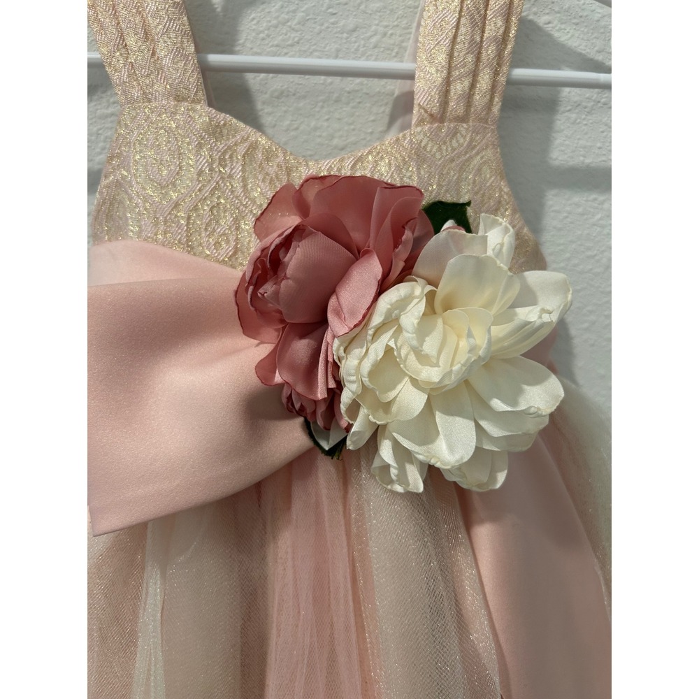 Chantilly Place Toddler Girl Pink Gold Tulle Flower Girl Formal Dress 2T - Picture 4 of 7